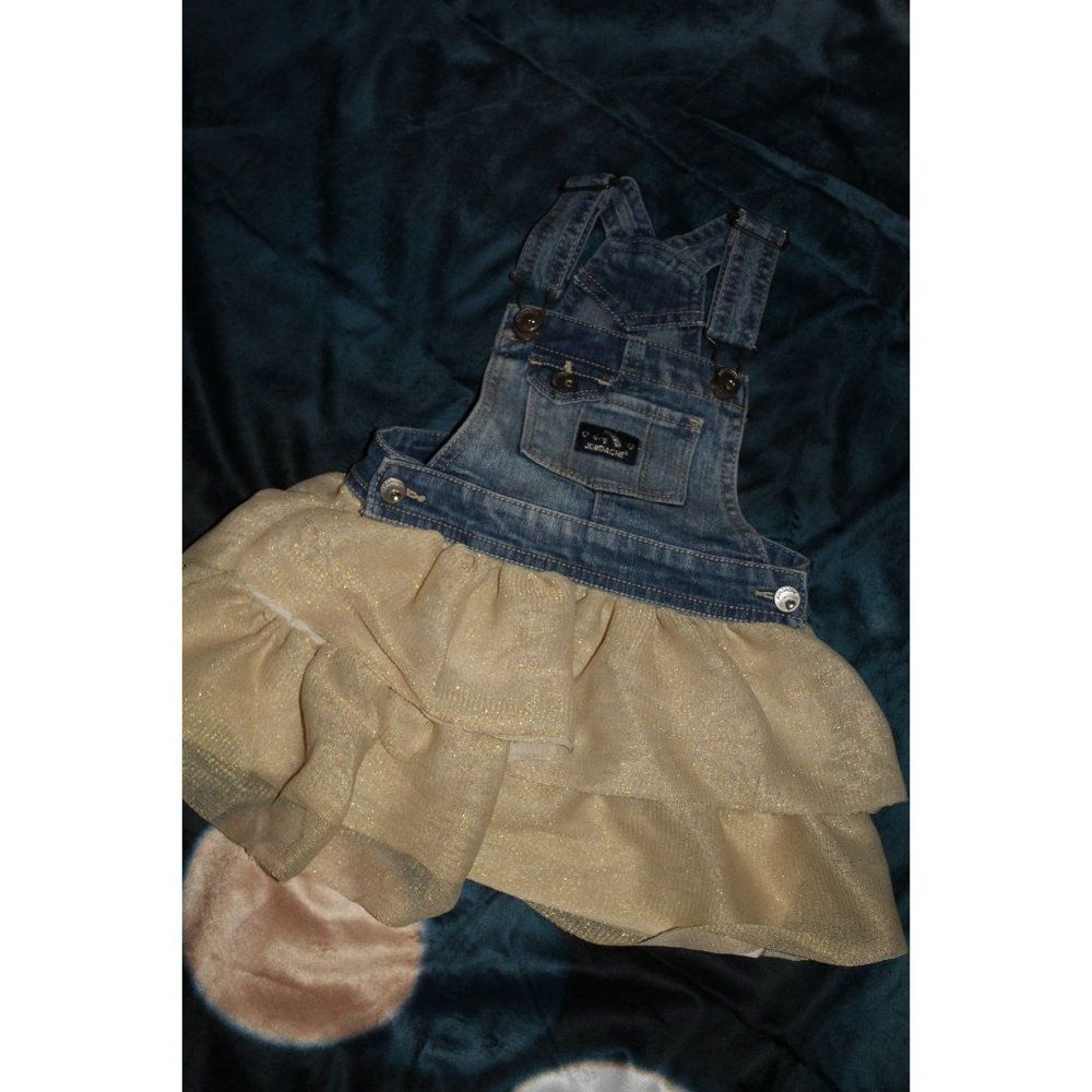 Jordache Blue Jean Bib Overall Dress Jumper Shimmer Gold Skirt‎ Size 2T